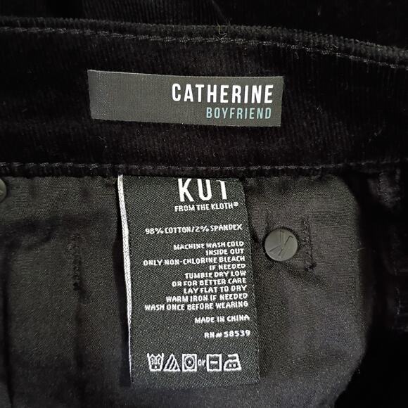 KUT 8P Catherine Boyfriend Micro Corduroy Black Cotton/Spandex Blend Pants - Picture 6 of 11